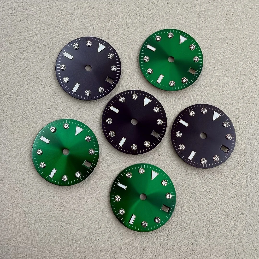 28.5mm water ghost diamond dial modified sun pattern to fit NH35/36 movement green luminous