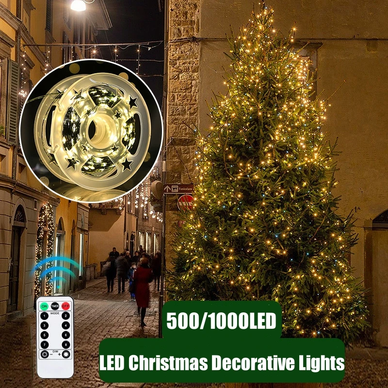 Christmas LED String Lights 50M/100M Green Copper Wire Fairy Light with Remote Control for Xmas Tree Decoration Garden