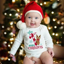 My 1st Christmas Newborn Romper Baby Long Sleeve Bodysuit Cartoon Deer Printed Infant Baptism Outfit Toddler Xmas Party Clothes