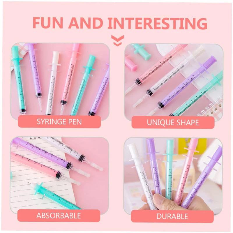 100Pcs Neutral Signature Pens Syringe Shape Gel Pens Student Stationery 0.5mm Black Pen