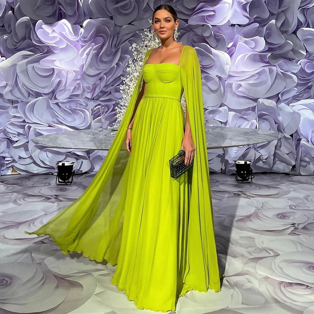 

Lemon Yellow Wedding Dress Women Dubai Luxury 2024 New Elegant Sleeveless Pleated Shawl Formal Party Evening Gowns Robe Long