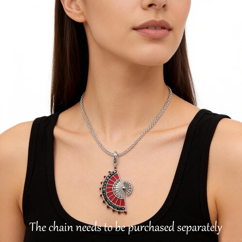 Pendant Red Fan Spring Brand New Fashion Jewelry Europe Style Trendy 925 Sterling Silver Gift For Women