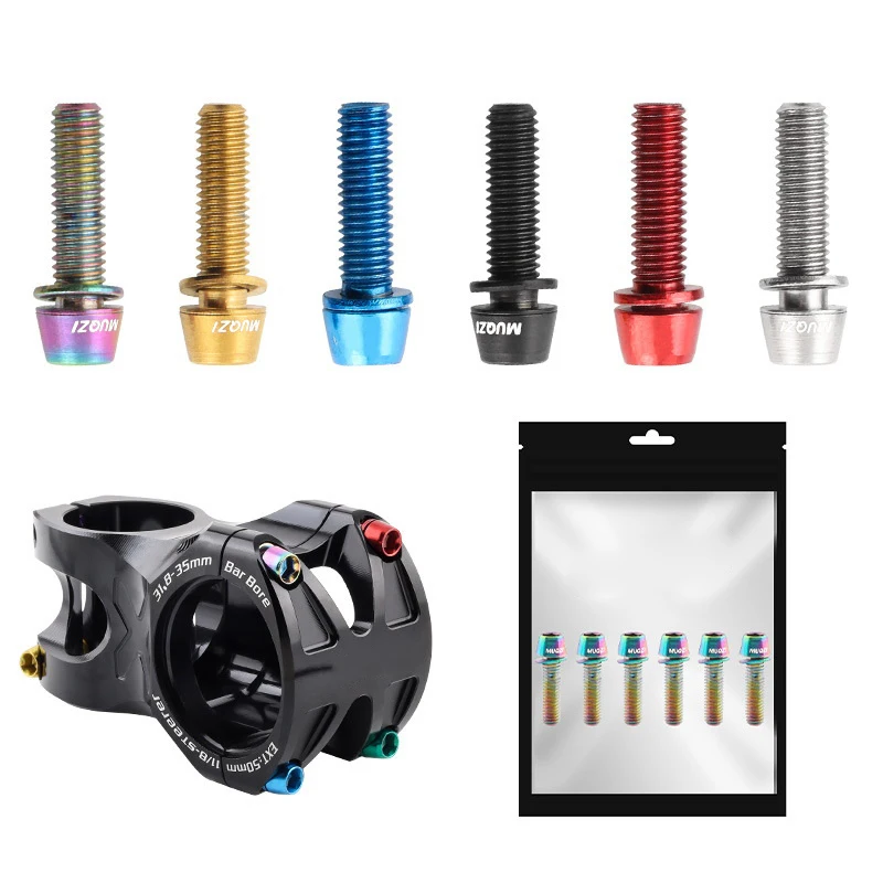 6Pcs M5x17mm Titanium Plated Colored Bike Stem Bolts for Mountain Road Bicycle Handlebar - Assorted Colors - Handle Screws