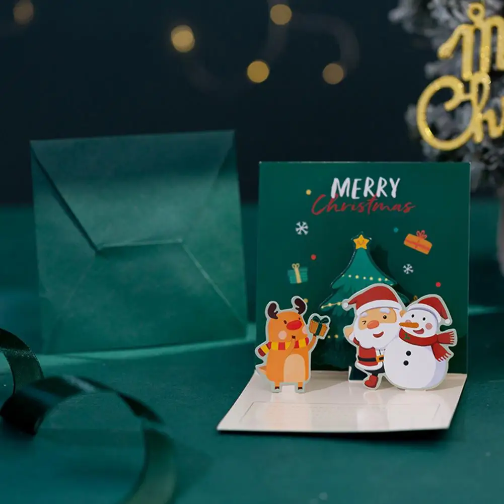 1 Set Christmas Cards 3D Cute Cartoon Santa Claus Snowman Elk Christmas Card Party Invitations Gifts New Year Greeting Card
