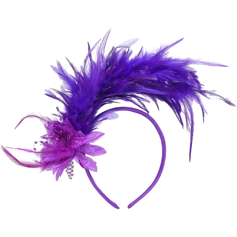 Buntes Feder-Stirnband für Maskeraden, TeaParty-Kostümzubehör, Fascinator-Haarband, 1920er-Jahre-Party-Kopfbedeckungen