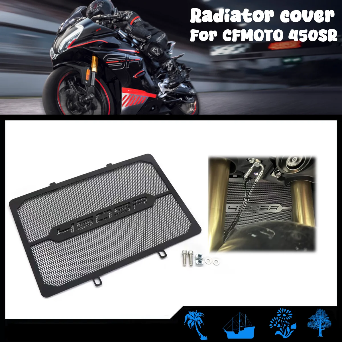 

Motorcycle Radiator Grille Guard Grill Protective Cover Protector For CFMOTO CF MOTO 450SR 450SS 450 SR/SS 2023 2022 2024