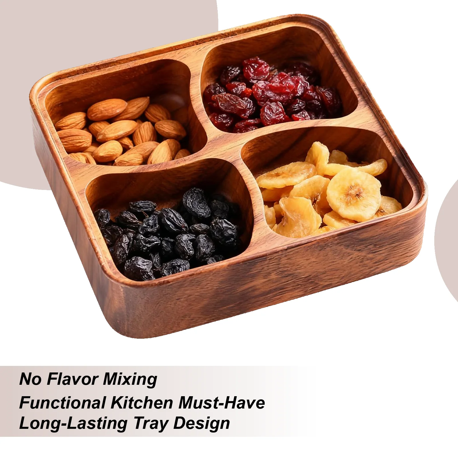 

Деревянная миска для закусок, 4 сетчатых отделения, деревянная миска для закусок, подходит для хранения орехов, сухофруктов, домашних кухонных столешниц