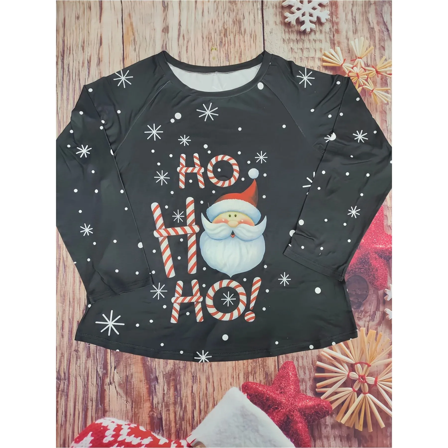 2024 New plus Size Women's S Claus Print Casual Long Sve Clothing Pear ape Fit Other Material 00% Winter Wear