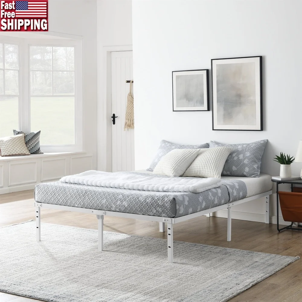 

Heavy Duty Steel Slat Platform Bed Frame with 14 Inch Storage Space Easy Assembly No Box Spring Required Queen Size