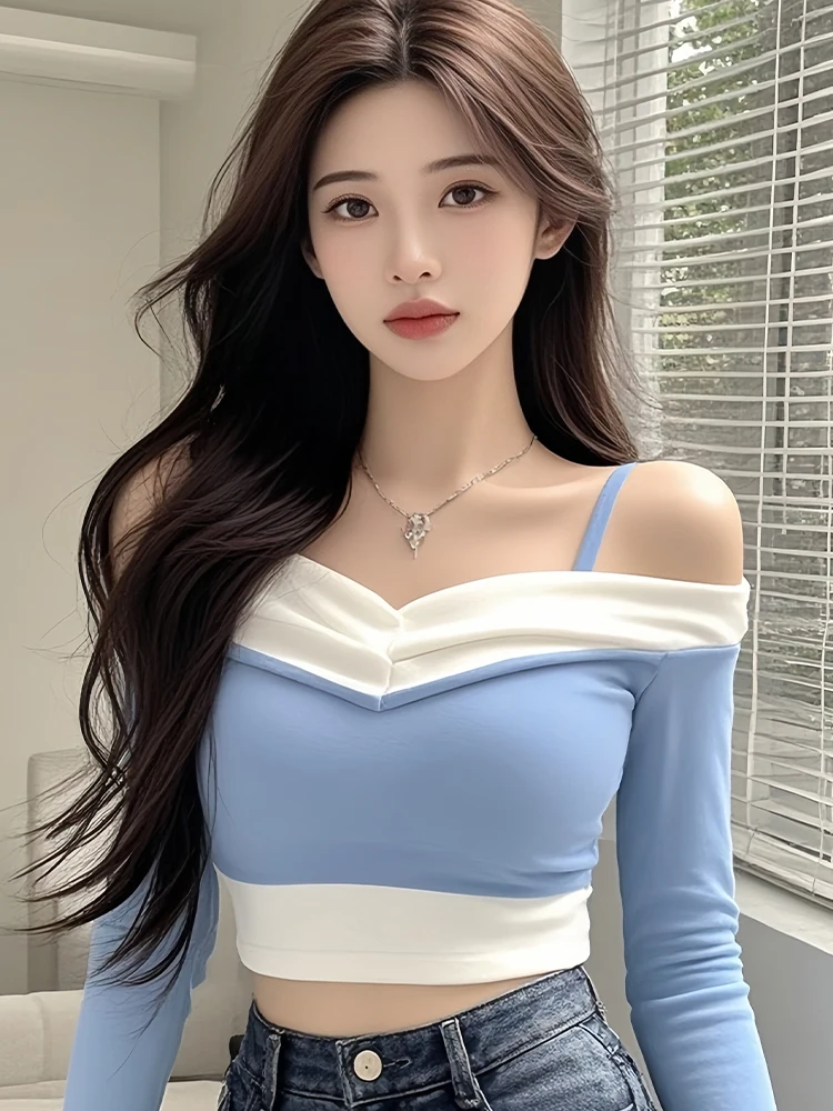 

Plus Size Sexy ort Sve Long Sve T-irt Women's Base irt Sweet And Spicy One-oulder Spring New Arrival Inner Wear