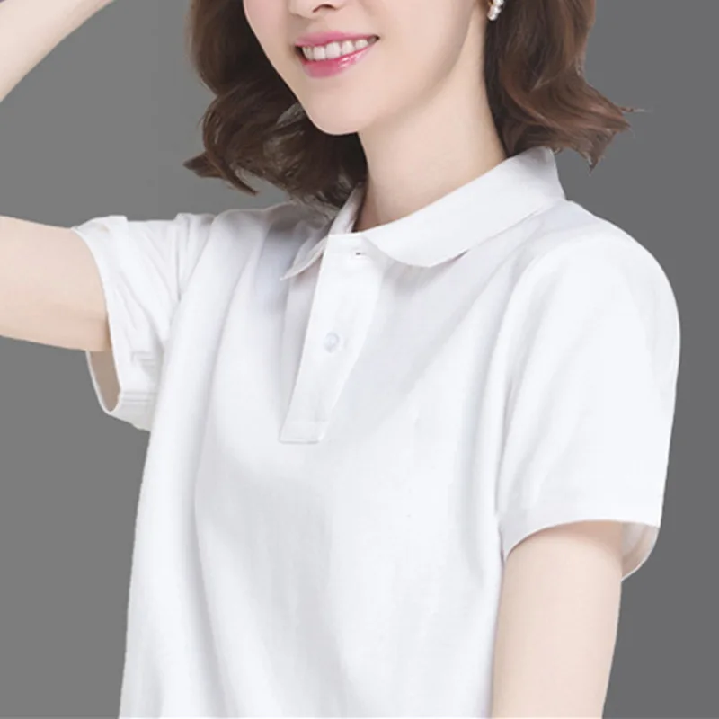 2024 summer solid color collegiate style sports polo shirt work clothes new female student short-sleeved T-shirt women