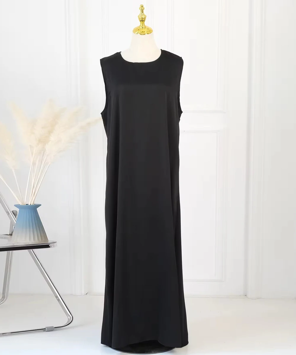 Women Slip Dress Inner Basic Sleeveless Maix Dress Satin Summer Causal Long Abaya Islamic Clothing