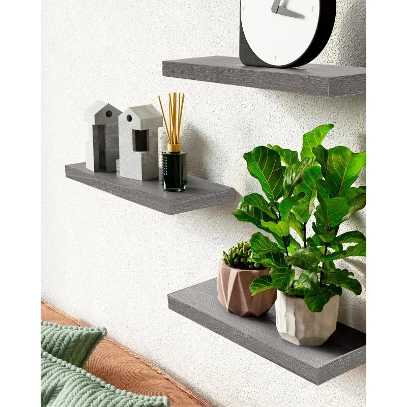 Wall Mounted Rustic Wood Shelves for Bathroom, Bedroom, Living Room, Kitchen,Small Hanging Shelf for Books/Storage