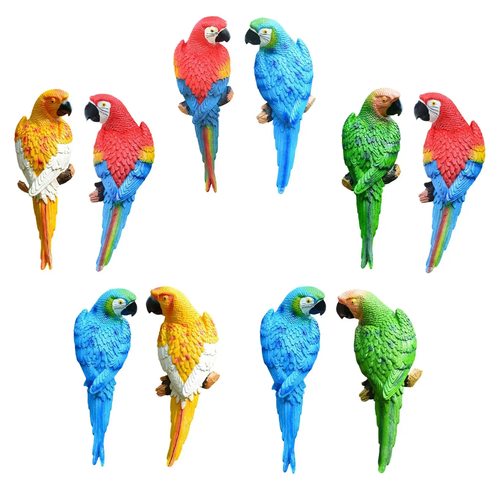 

2x Parrot Figurines Tree Decor Lifelike Animal Resin Artificial Creative Bird Sculptures for Patio Backyard Landscape Lawn Porch