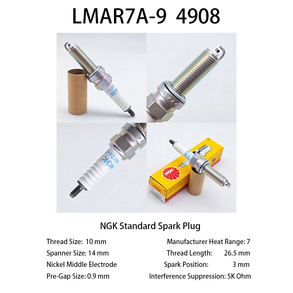 

1pcs Original NGK Standard Spark Plug LMAR7A-9 4908 OE Number 94701-00422 94703-00422
