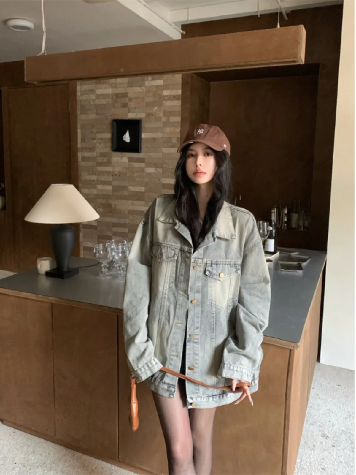 

Woman Denim Jackets Fleece-Lined Large Cotton-Padded Buttons Basics Curled Edge High-Quality Tide Lining Couples Student Velvet