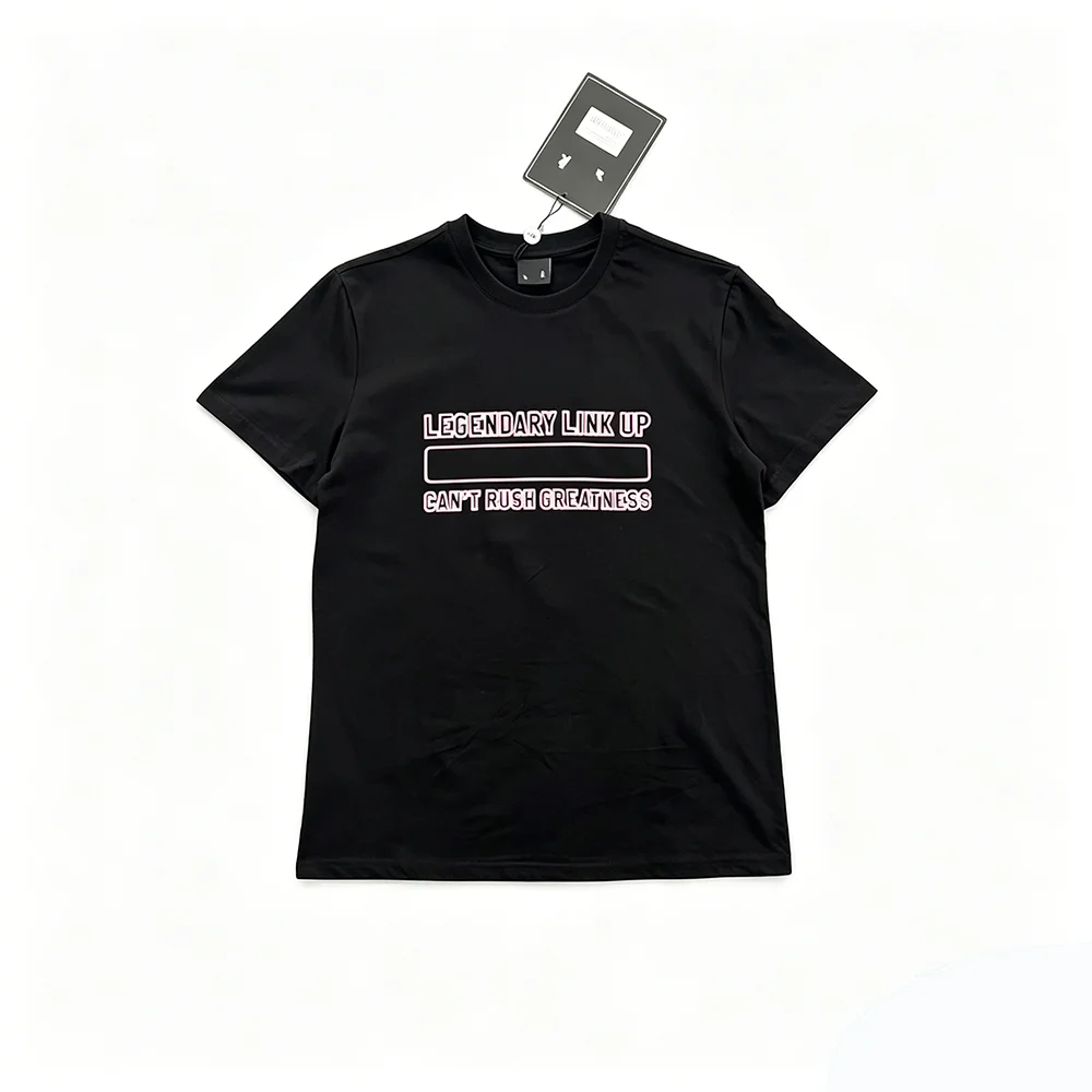 

Unisex Cotton Short Sleeve Tee Jogger T-shirt Summer Tracksuit Top 'Can't Rush Greatness' Black Pink Printed Tee
