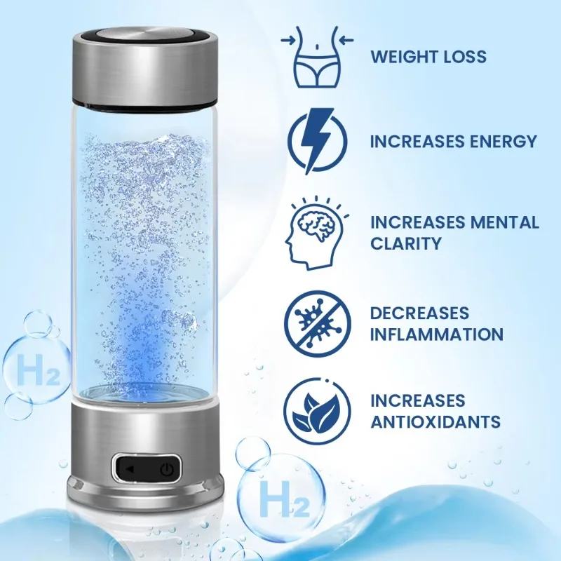 400ml Glass Portable H2 Rich Hydrogen Water Bottle Rechargeable Hydrogen Water Generator For Home Travel Health Drinking