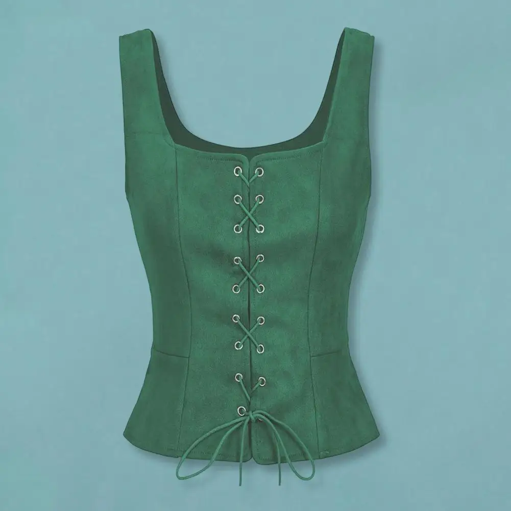 2025 Cosplay Vest Women Renaissance Style Vest Renaissance Lace-up Vest for Women Vintage Square Neck Cosplay Top for Halloween
