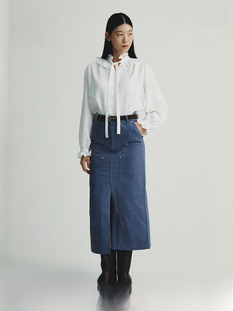 

Весенняя женская хлопковая рабочая юбка H&M, повседневная, с завышенной талией, модель 322634