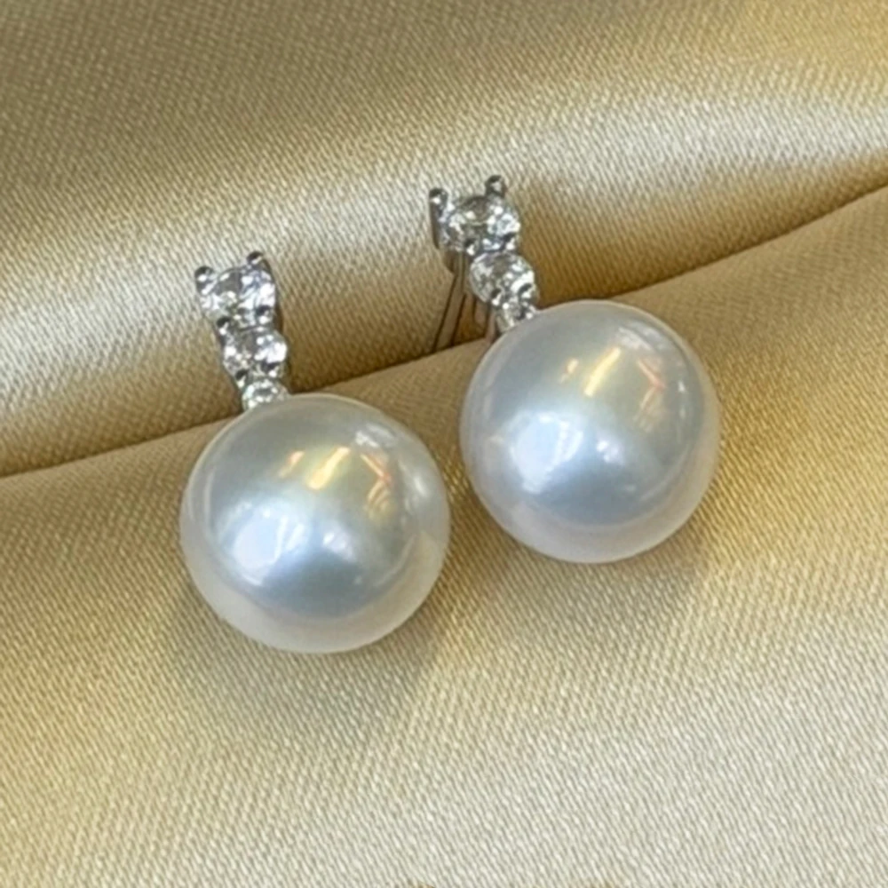 925 Silver Real Edison Pearl Stud Earrings with 10-11mm Perfectly Round High Luster Cost-effective Natural Freshwater Pearls