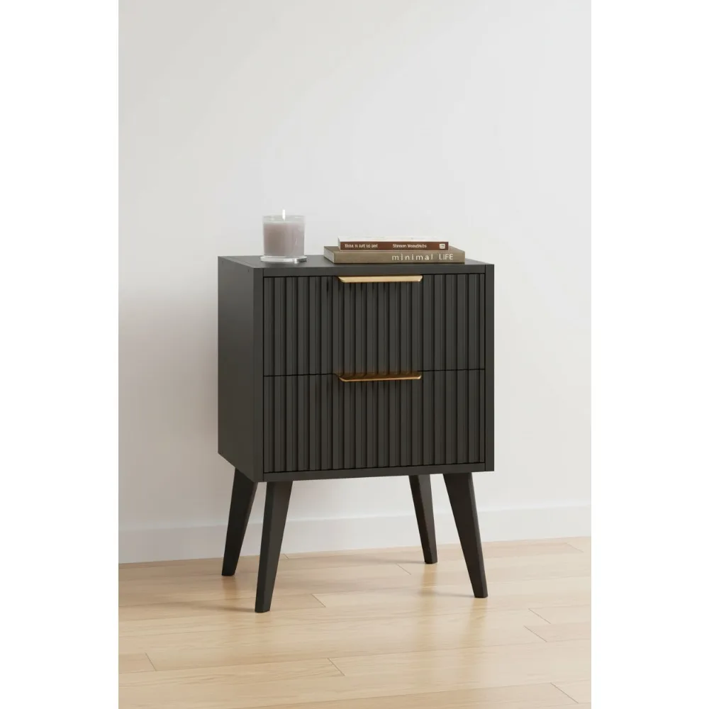 

Современная прикроватная тумбочка с двумя ящиками, рифленый приставной столик, ножки из массива дерева для спальни, гостиной, небольшого пространства