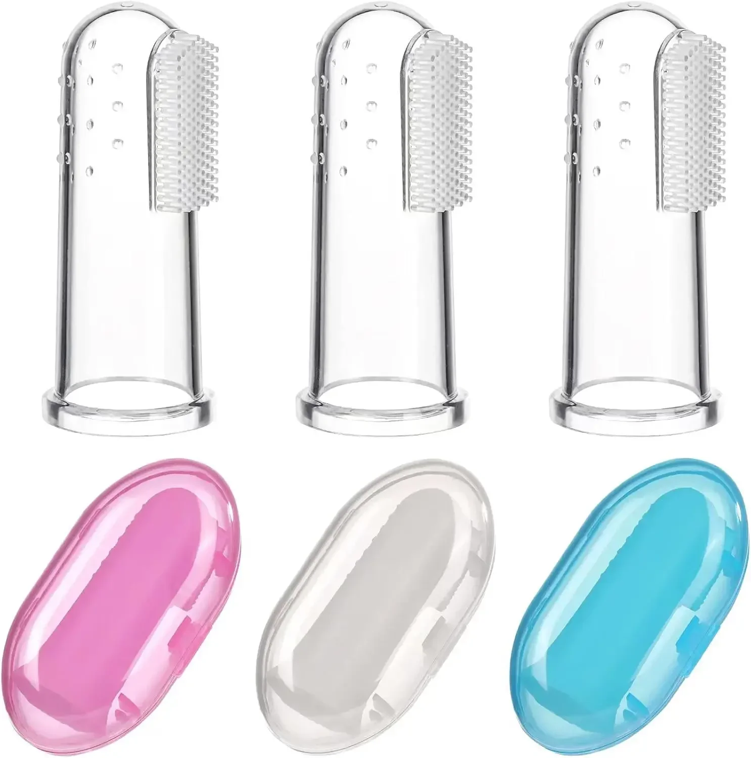 Soft Baby Finger Toothbrush for Teething Training, Infant & Toddler Teeth Brush with Lid, Baby Oral Cleaning Care Tool