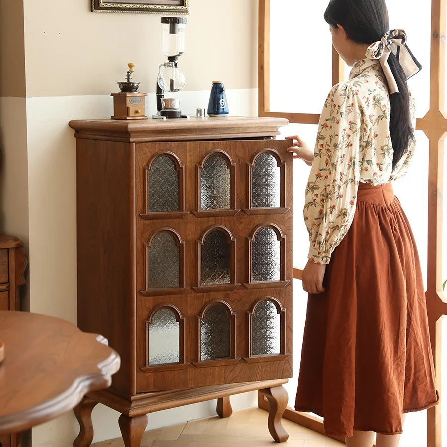 American solid wood solid wood storage display cabinet retro entrance cabinet cherry wood living room tea cabinet