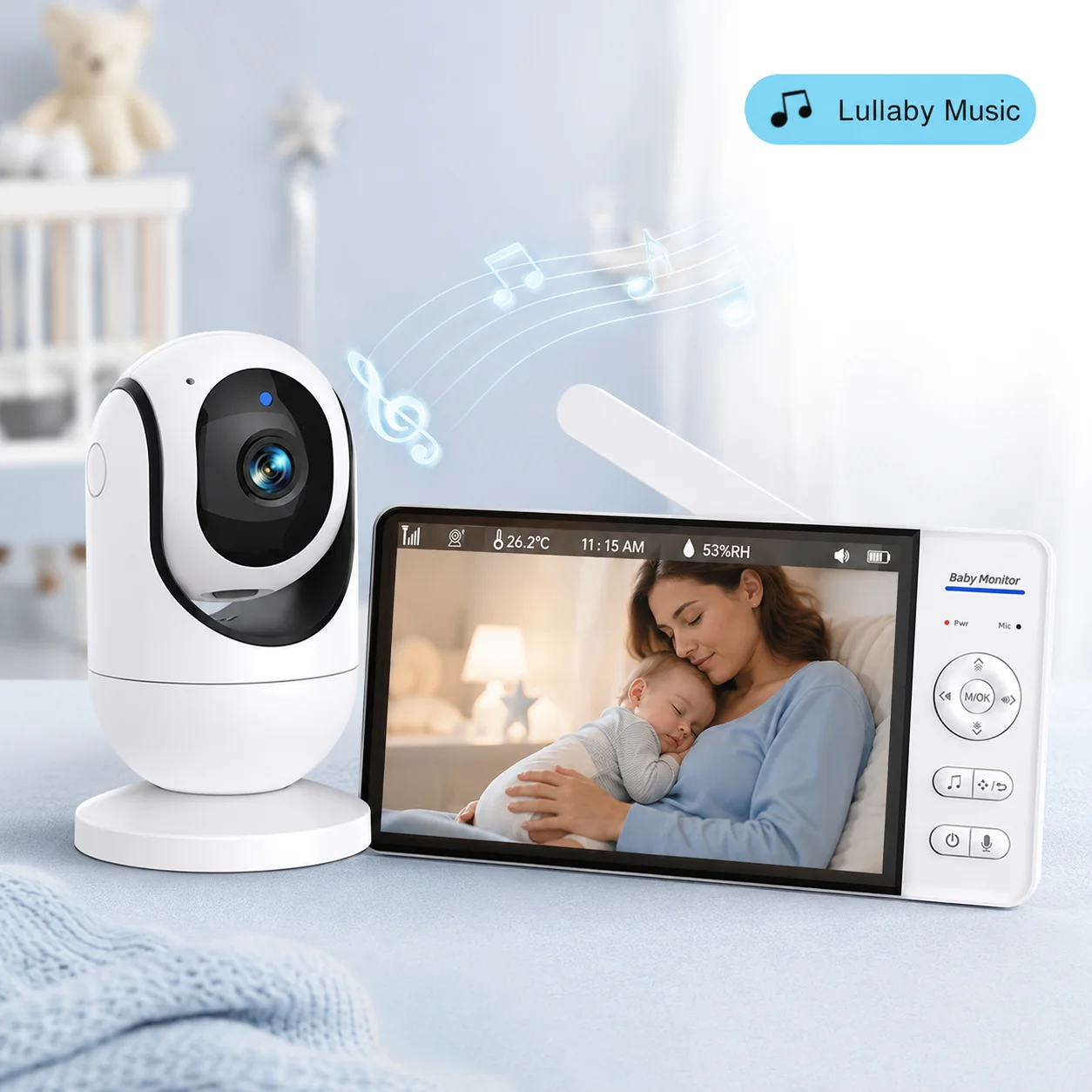Babyphone mit Kamera und Audio 7 Zoll Großer Bildschirm Digitaler Videomonitor Zwei-Wege-Kommunikation Nachtsicht Temperaturanzeige Beruhigende 8 Schlaflieder 355 ° Schwenk-Neige-Babykamera mit Elternbildschirm für Neugeborene, Säuglinge, Kinderzimmer und Zuhause – Detail 9