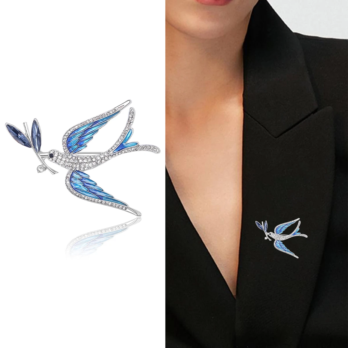 Enamel Peace Dove Brooches for Women Ukraine Rhinestone Ear of Wheat Pins Office Party Friend Gifts Jewelry Accessories