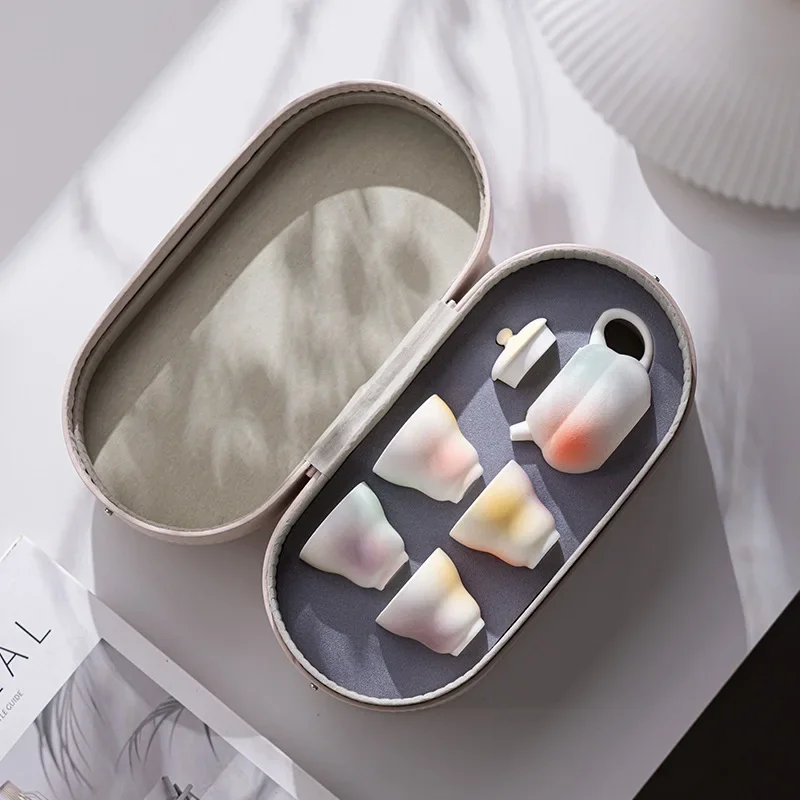 One Pot Four Cups Ceramic Travel Tea Set Outdoor Camping Company Souvenir Colorful Kung Fu Opening Business Mother's Day Gift