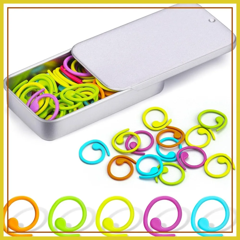 

50Pcs Spiral Metal Colorful Stitch Markers for Knitting Crocheting, DIY Craft Project with Storage Box