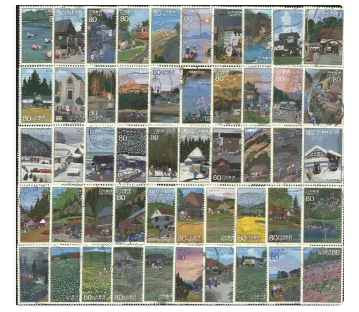 Echte gestempelte japanische Poststempel, Herz-Landschaftsmalerei, lokale Merkmale, 100 Sammelbriefmarken, Material für Scrapbooking – Detail 1