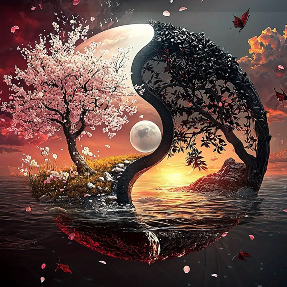 Taiji Yin Yang Tree Diamond Painting Set, DIY Adult Full Diamond Home Decoration Painting Set, Adult Style, Frameless Art Crafts