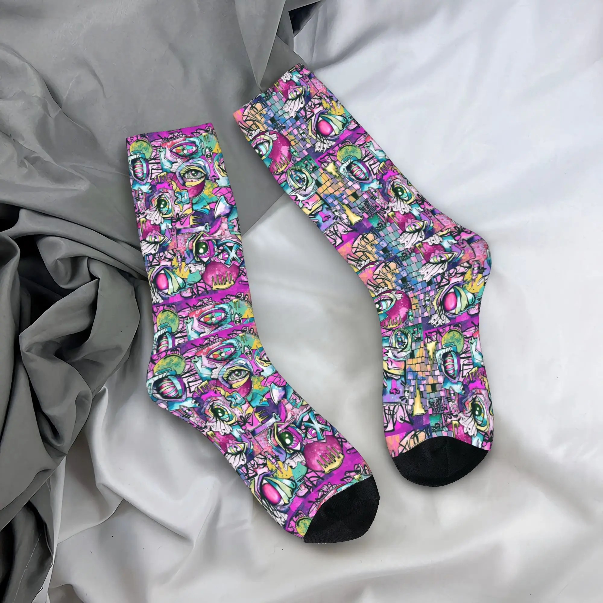 Psychedelic Graffiti Abstract Cubism Eyes Pattern Hollie Day Socks Stockings Women Men Medium Soft Socks Autumn Anti Sweat Socks