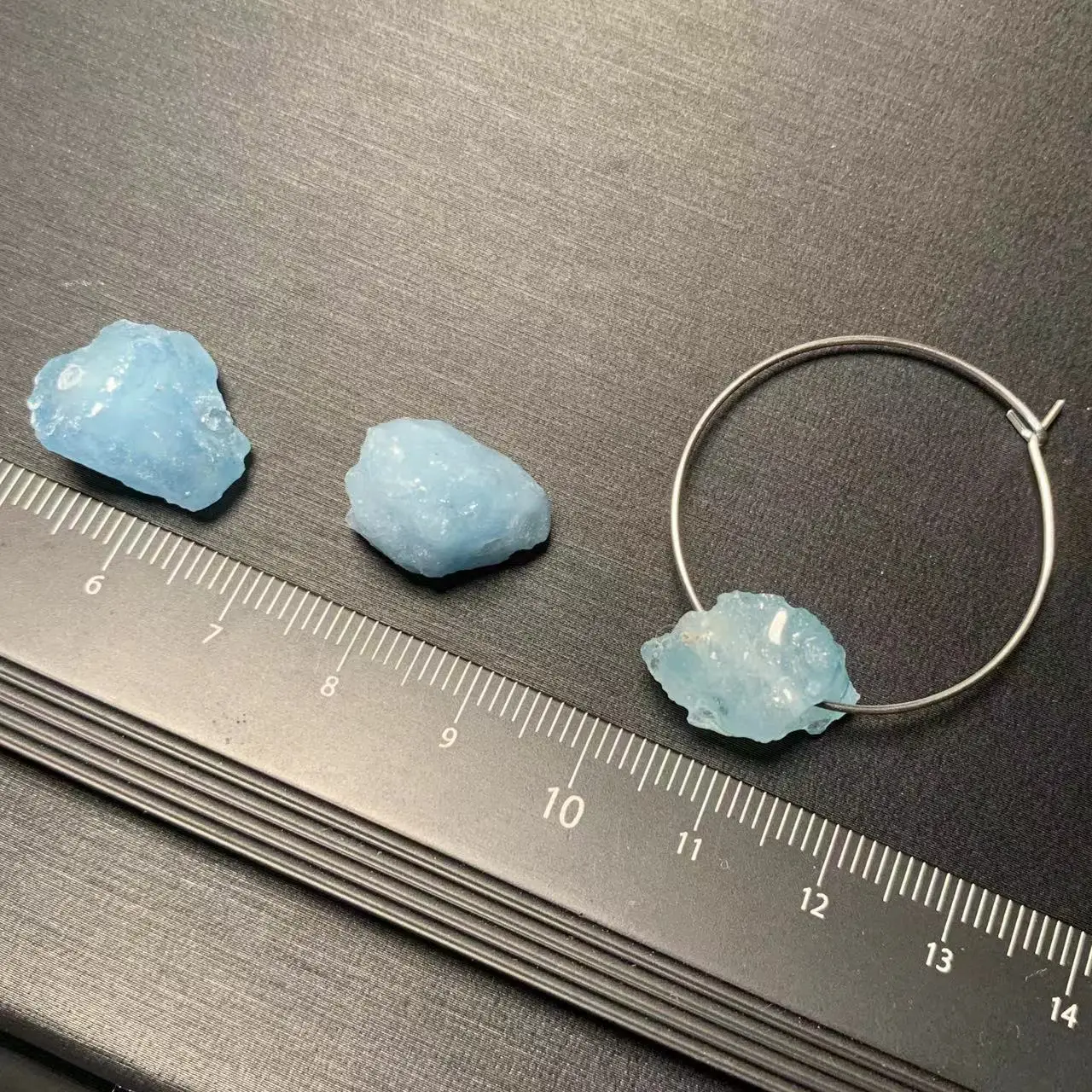 HEYYA STONE Natural Aquamarine Hoop Earrings Rough Raw Simple Classic Round Circle Gemstone Jewelry Handmade Stainless Steel