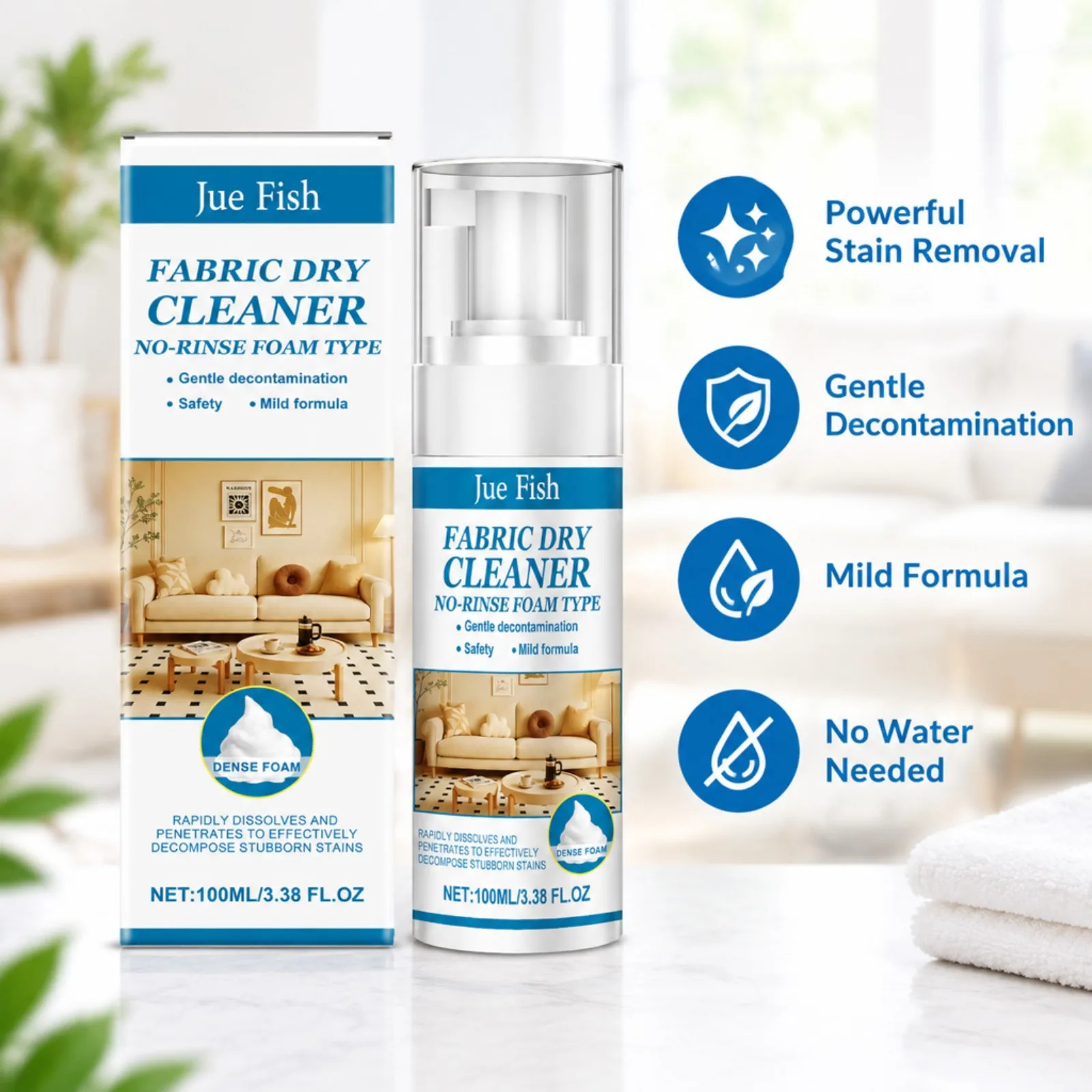 Fabric Sofa Cleaner Spray 100ml No-Rinse Foam Powerful Stain Removal Quick Dry for Sofa Cushion Pillow Carpet Upholstery