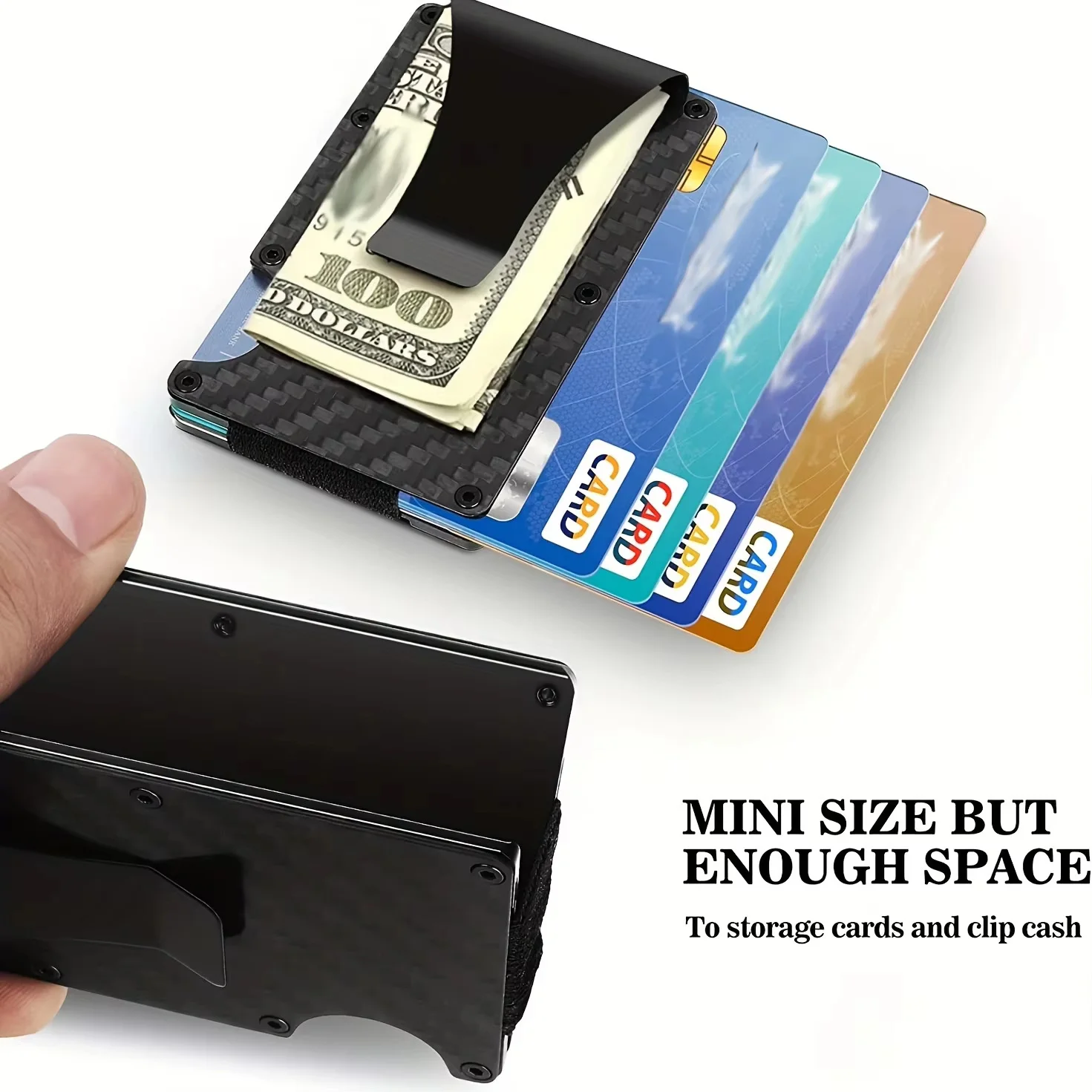 حامل بطاقات حجب RFID من ألياف الكربون - محفظة صغيرة رفيعة للرجال، حقيبة نقود معدنية مضادة للسرقة، محفظة صغيرة للرجال