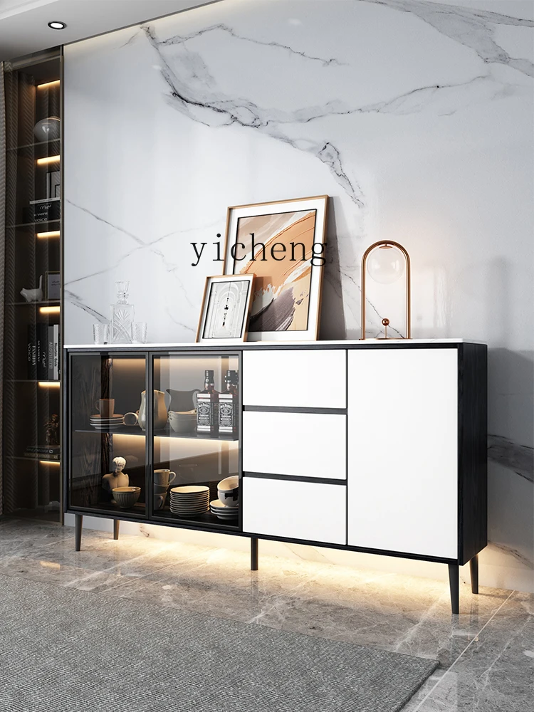 ZC Living Room Sideboard Cabinet 30cm Ultra-Thin Locker Kitchen Modern Minimalist Stone Plate Tea Cabinet