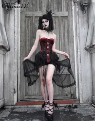 Original Duchess Gothic Velvet Sexy Girl's Red Fishbone Strap Birdcage Corset Set Fairy Asymmetric Lace Skirt Halloween Outfits