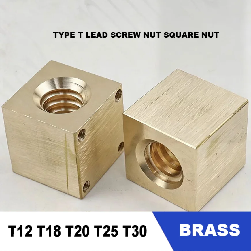 1PCS T12 T18 T20 T25 T30 3D Printer Parts Brass Plated Copper Nut Square Nut Right-hand Trapezoidal Lead Screw Rod Thread Screw