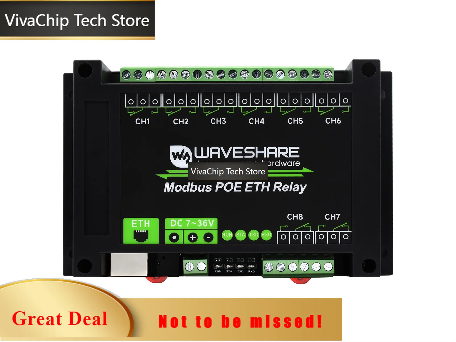 VivaChip TechWaveshare 8-ch Ethernet Relay Module, Modbus RTU/Modbus TCP Protocol, PoE Port Communication, compatible with Raspb