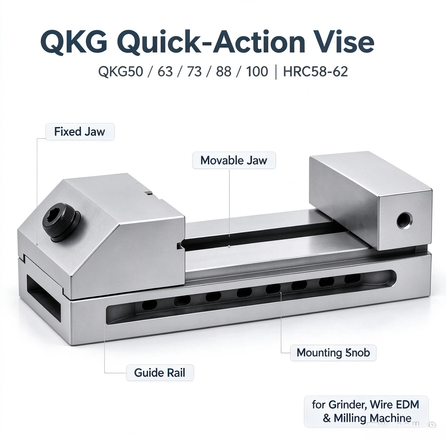 SYS QKG Quick-Action Vise, High Precision Tool Steel Vise, Hardness HRC58-62 QKG50, for Grinder, Wire EDM & Milling Machine