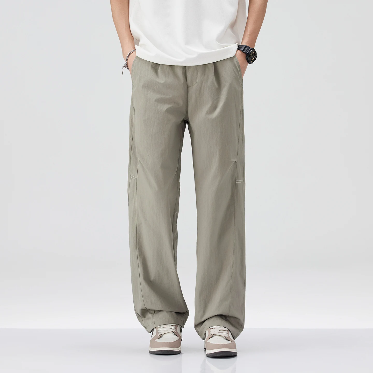Brand Clothing Men's Spring Summer Thin Loose Straight Casual Pants Wrinkle Breathable Stretch Cargo Trousers Male Y2k 28-38