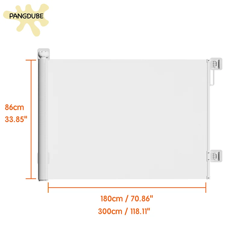 PANGDUBE Puerta de seguridad retráctil de malla flexible de hasta 180 cm de longitud, puerta de seguridad retráctil para bebés, barrera retráctil para escaleras para niños pequeños, valla para mascotas y gatos, rejilla de protección antipinzamiento para niños