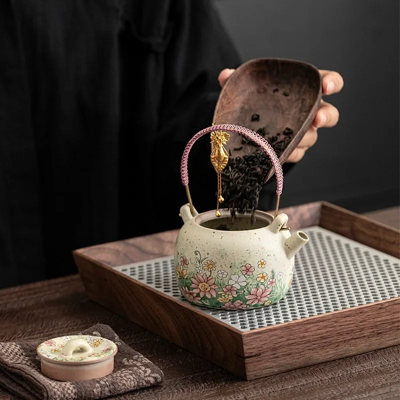 200ML Caramel Glaze Pick-up Jackpot with Anti-scalding Teapot Household Kung Fu Tea Set Teacup Gift Ball Hole Filter Tea Brewer