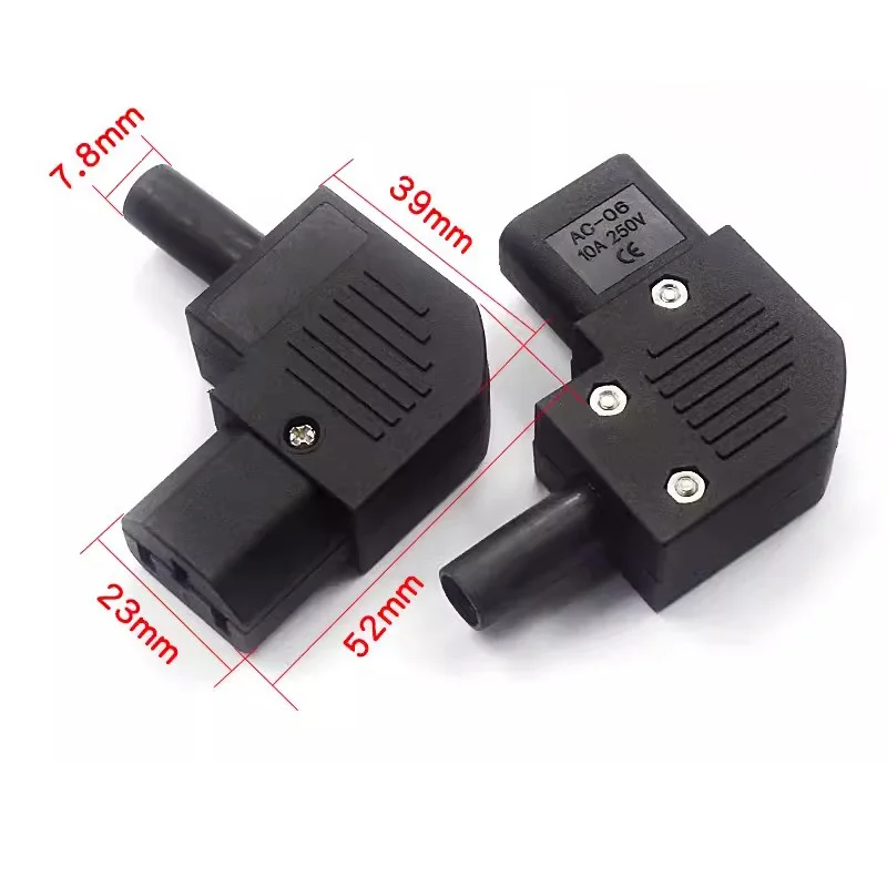 1PCS AC power socket 10A 250V side elbow socket Male female butt plug DIY power cable plug C13-C14