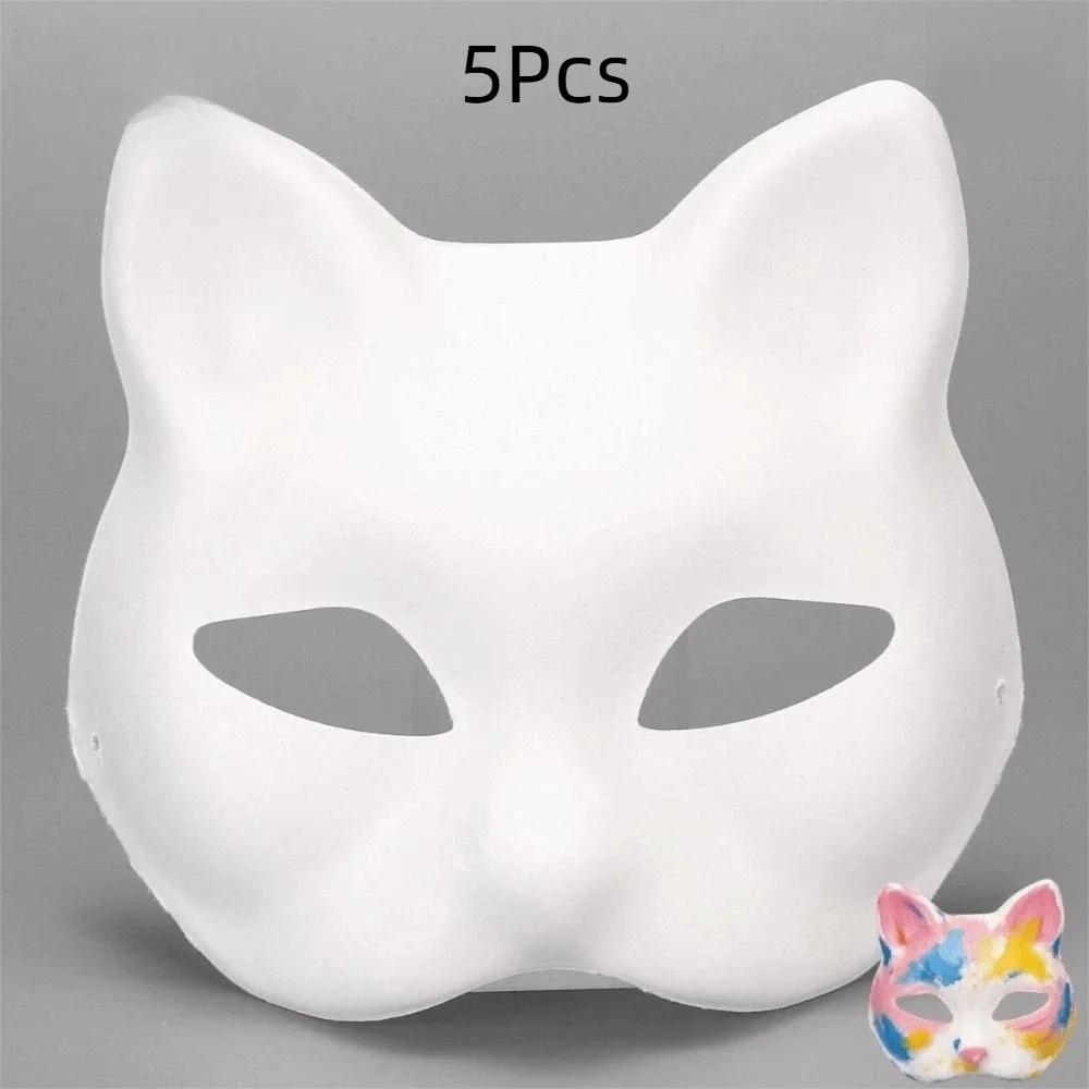 5Pcs New White DIY Full Face Masks Painting Blank Surface Paper Mache Masks Face Cover Paintable Craft Masks for Cosplay