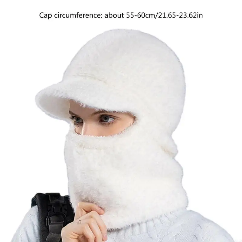 A0KD محبوك بالاكلافا للنساء في الهواء الطلق قبعة الشتاء الدافئة الرقبة قبعات متماسكة #6