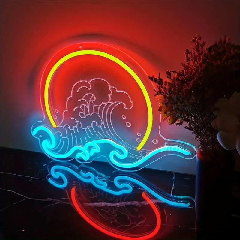 웨이브 월 네온 라이트 사인 일출 일몰 LED 네온 사인 USB 조광 가능 침실 파티 호텔 클럽 홈 벽 장식 생일 선물